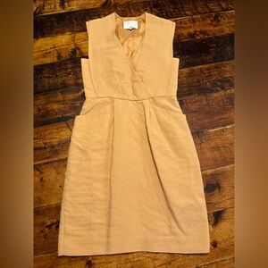 3.1 Phillip Lim Tan Khaki Stretch Faux Wrap Sheath Shift Pencil Dress Size 0